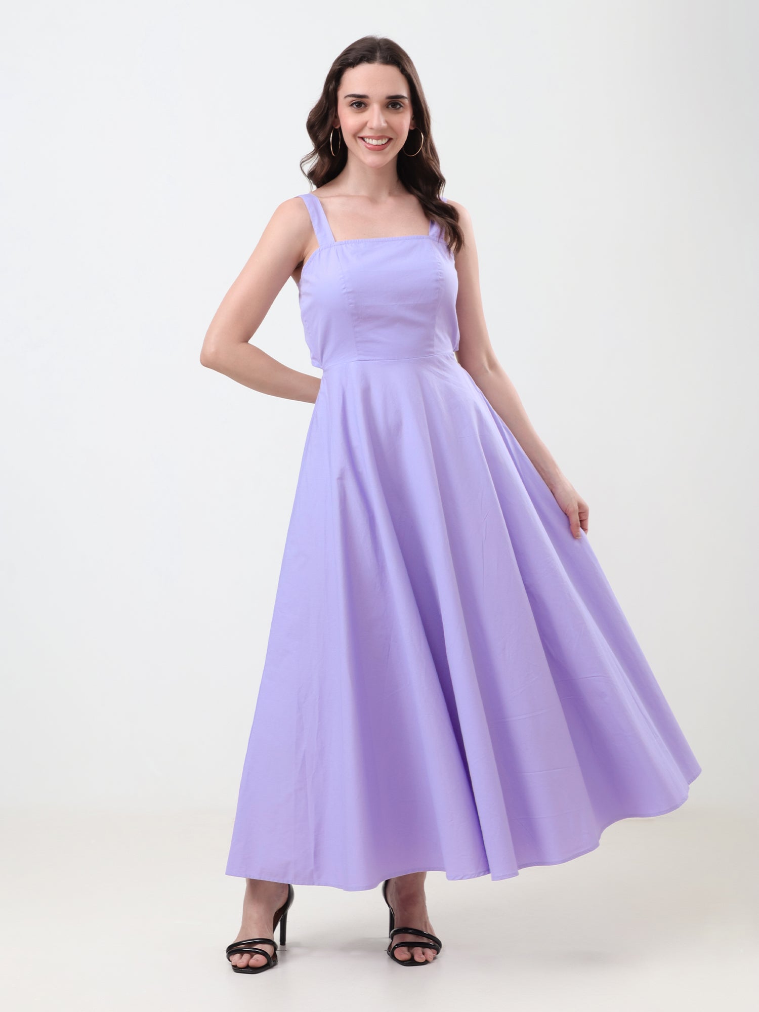 Cotton Back Tie-Up Midi Dress