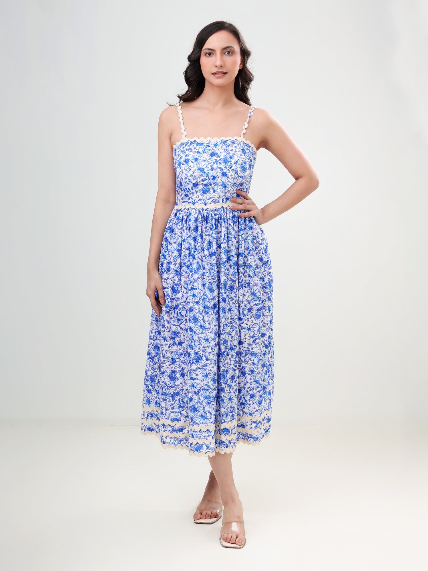 Printed Lace Strap Maxi Dress