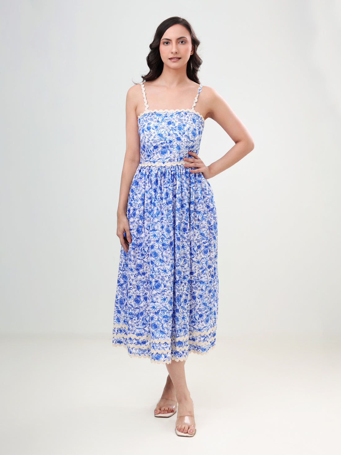 Printed Lace Strap Maxi Dress