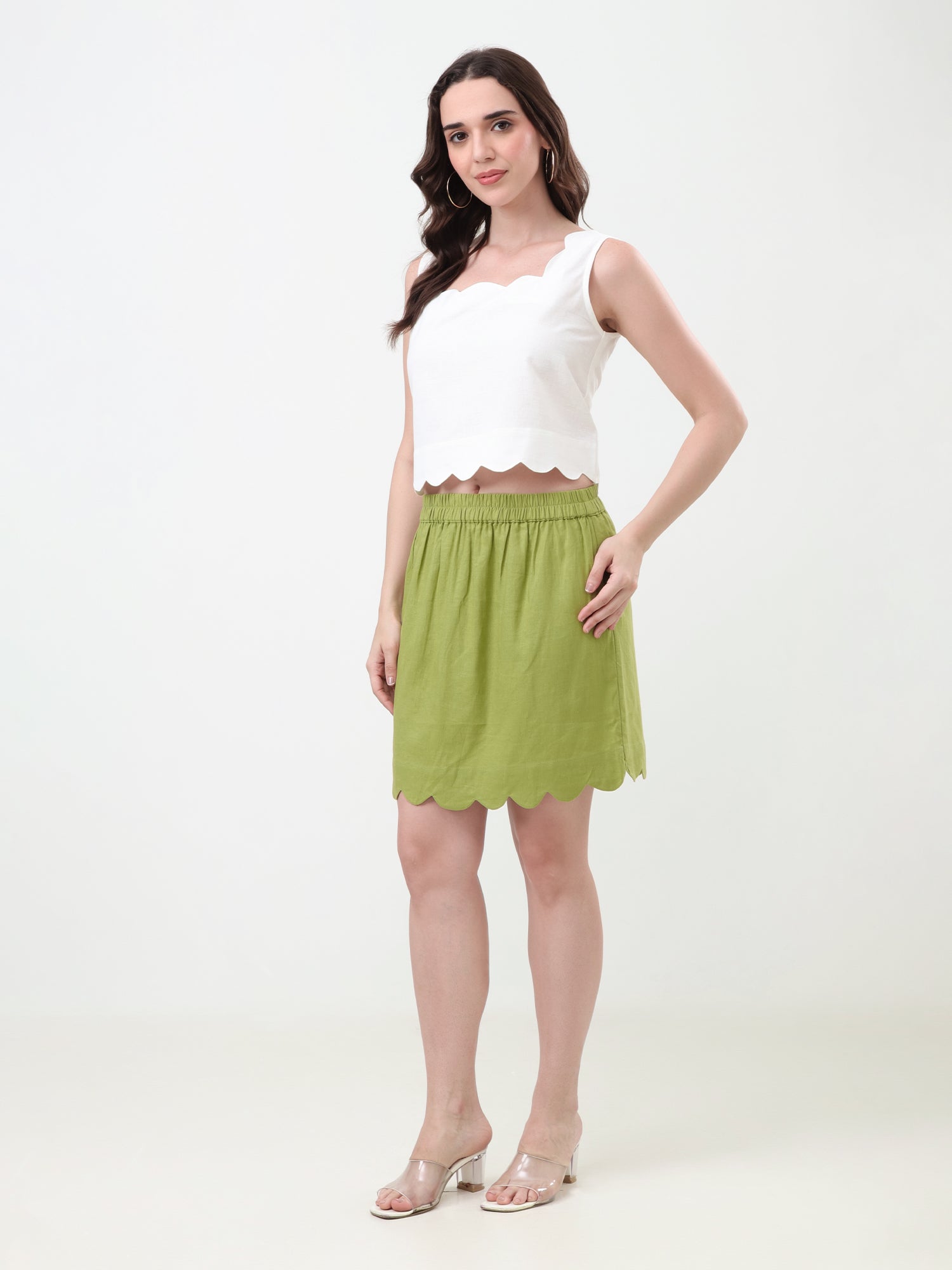 Linen Scalloped Hem Mini Skirt