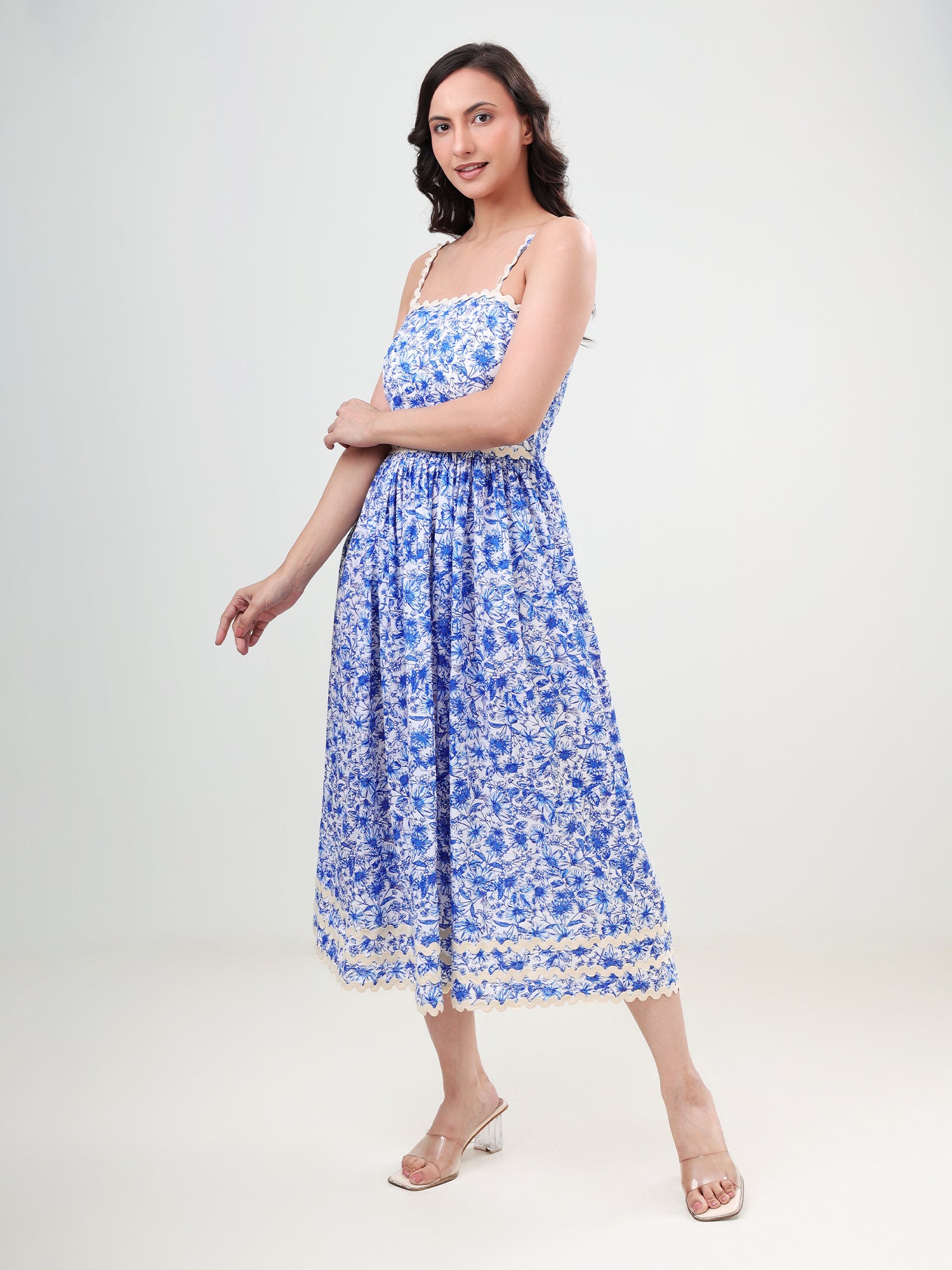 Printed Lace Strap Maxi Dress