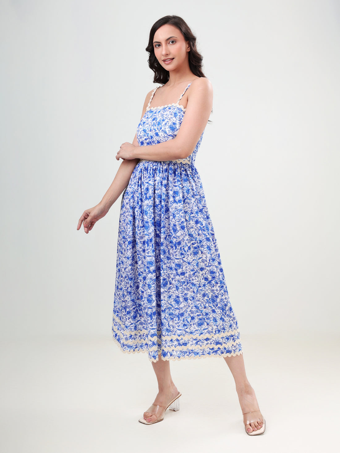 Printed Lace Strap Maxi Dress