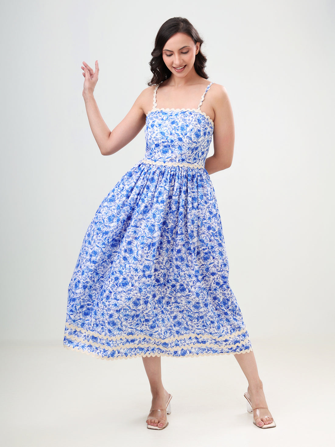 Printed Lace Strap Maxi Dress