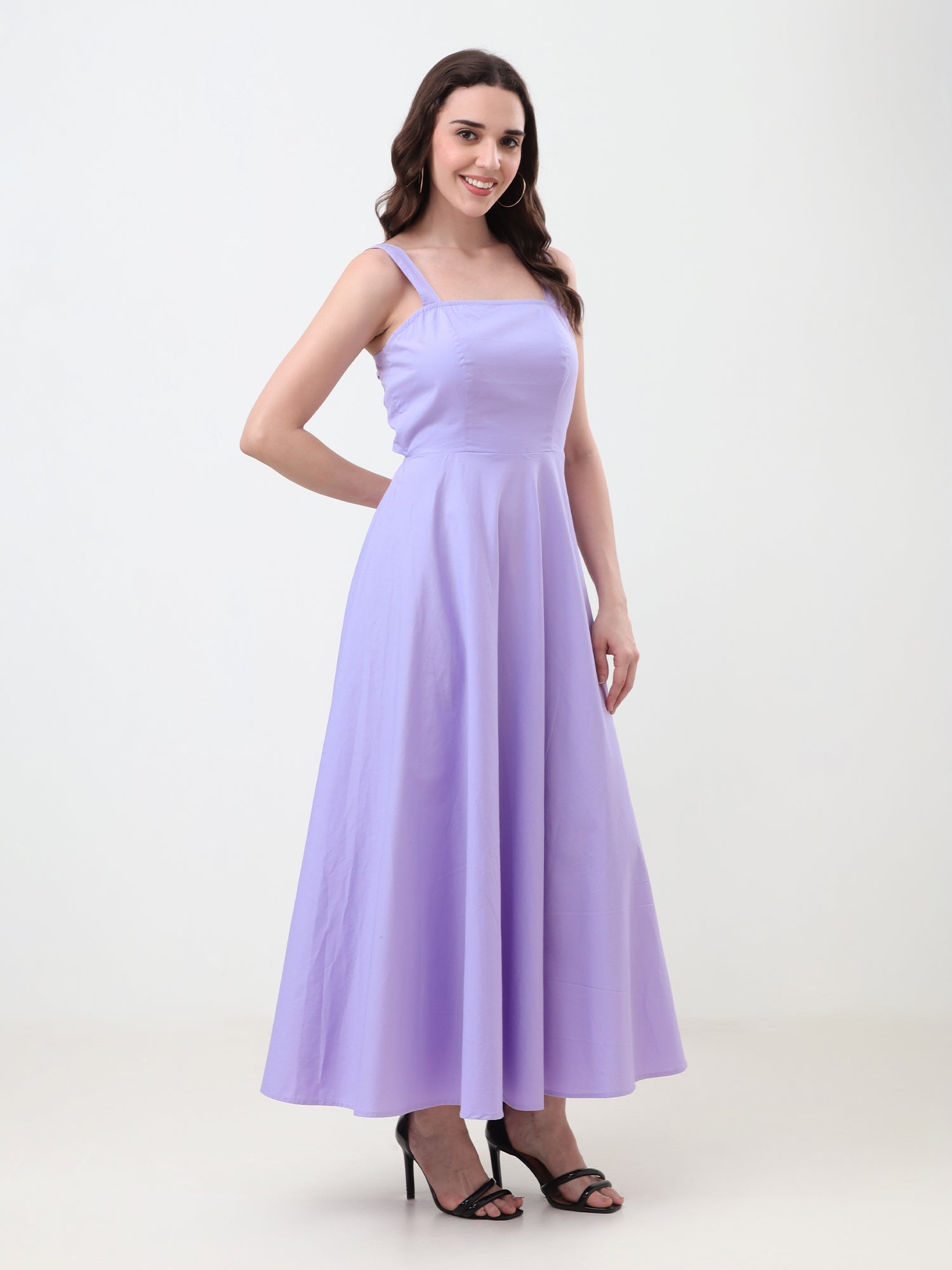 Cotton Back Tie-Up Midi Dress