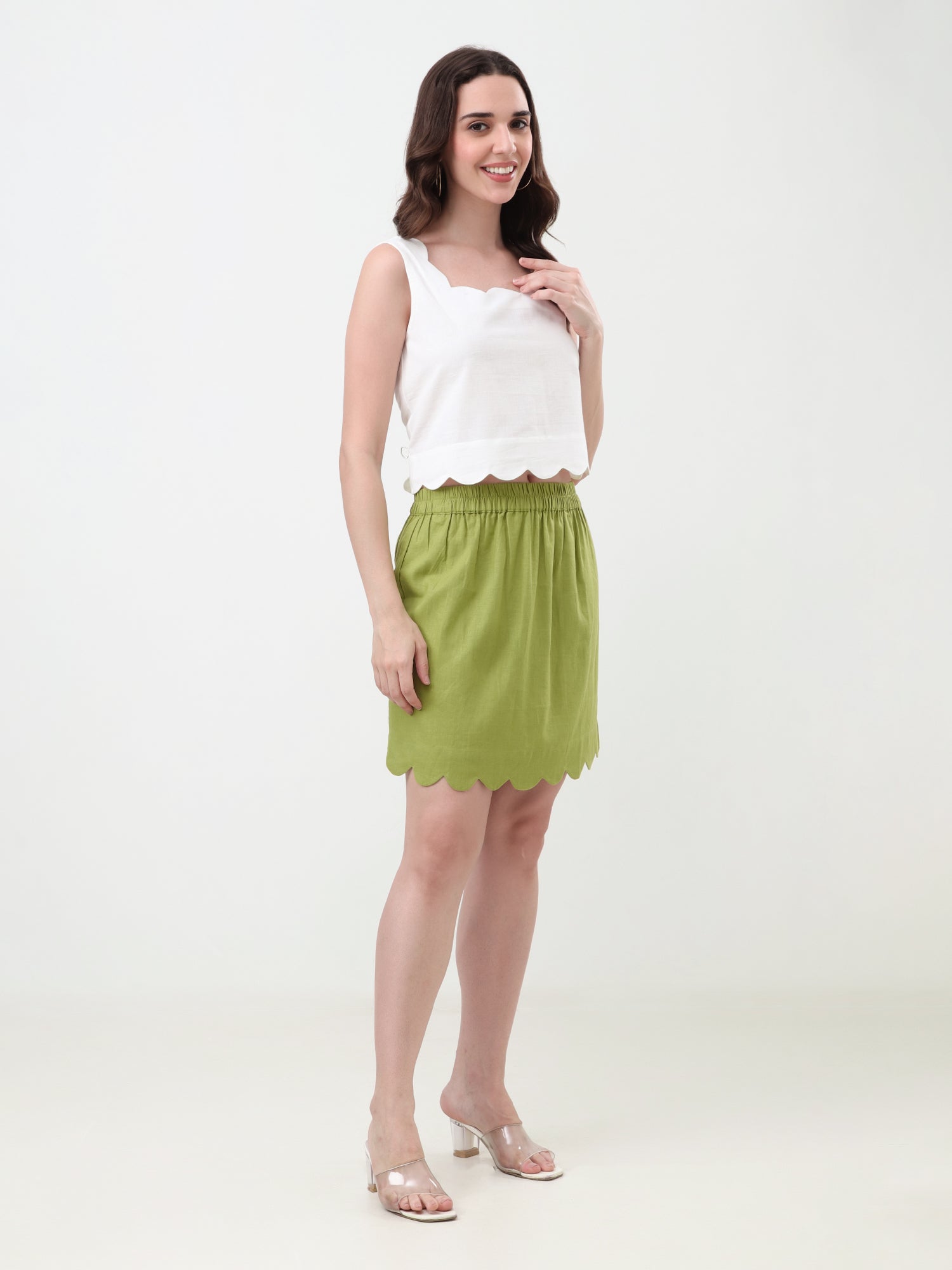 Linen Scalloped Hem Mini Skirt