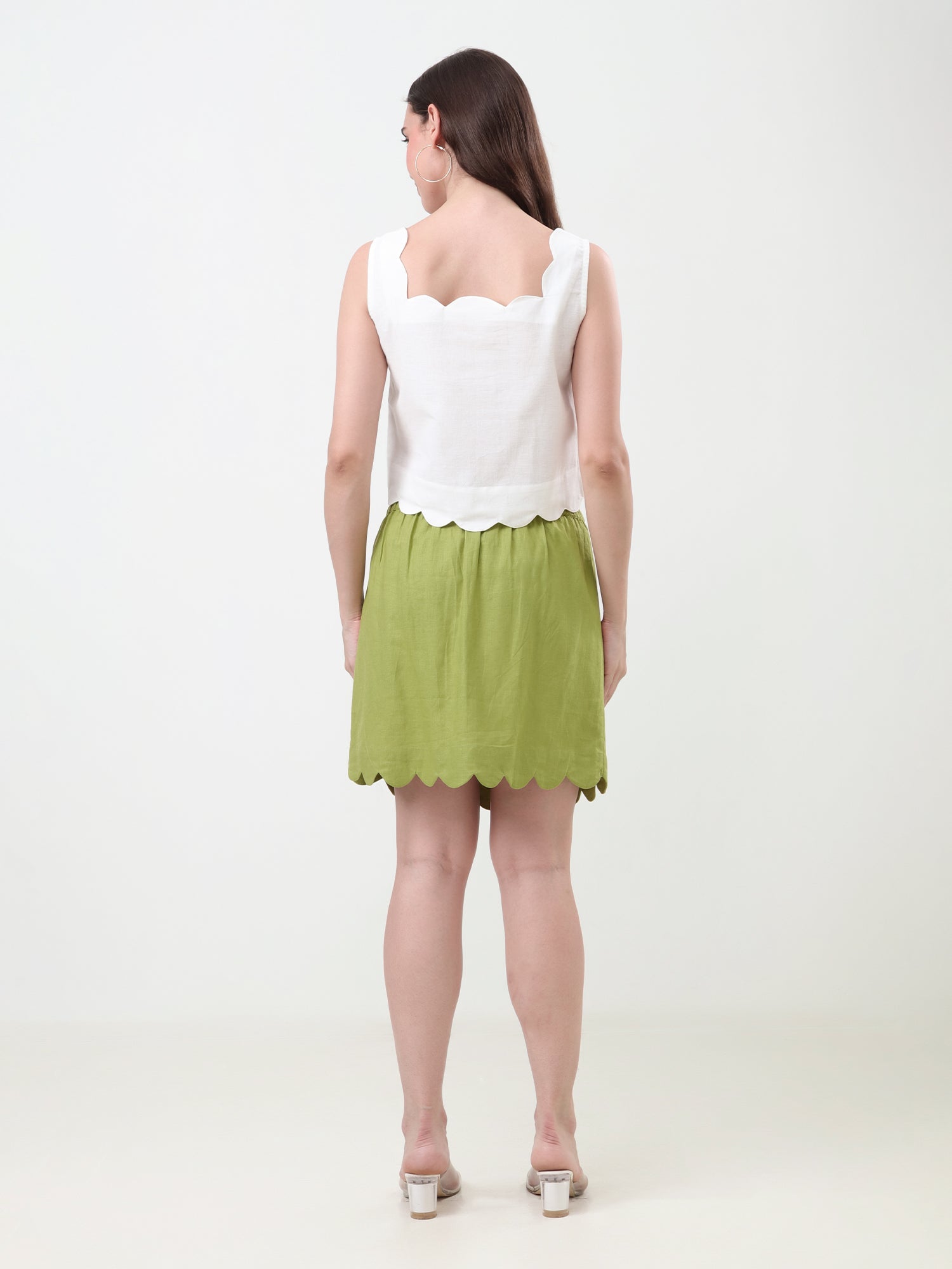 Linen Scalloped Hem Mini Skirt