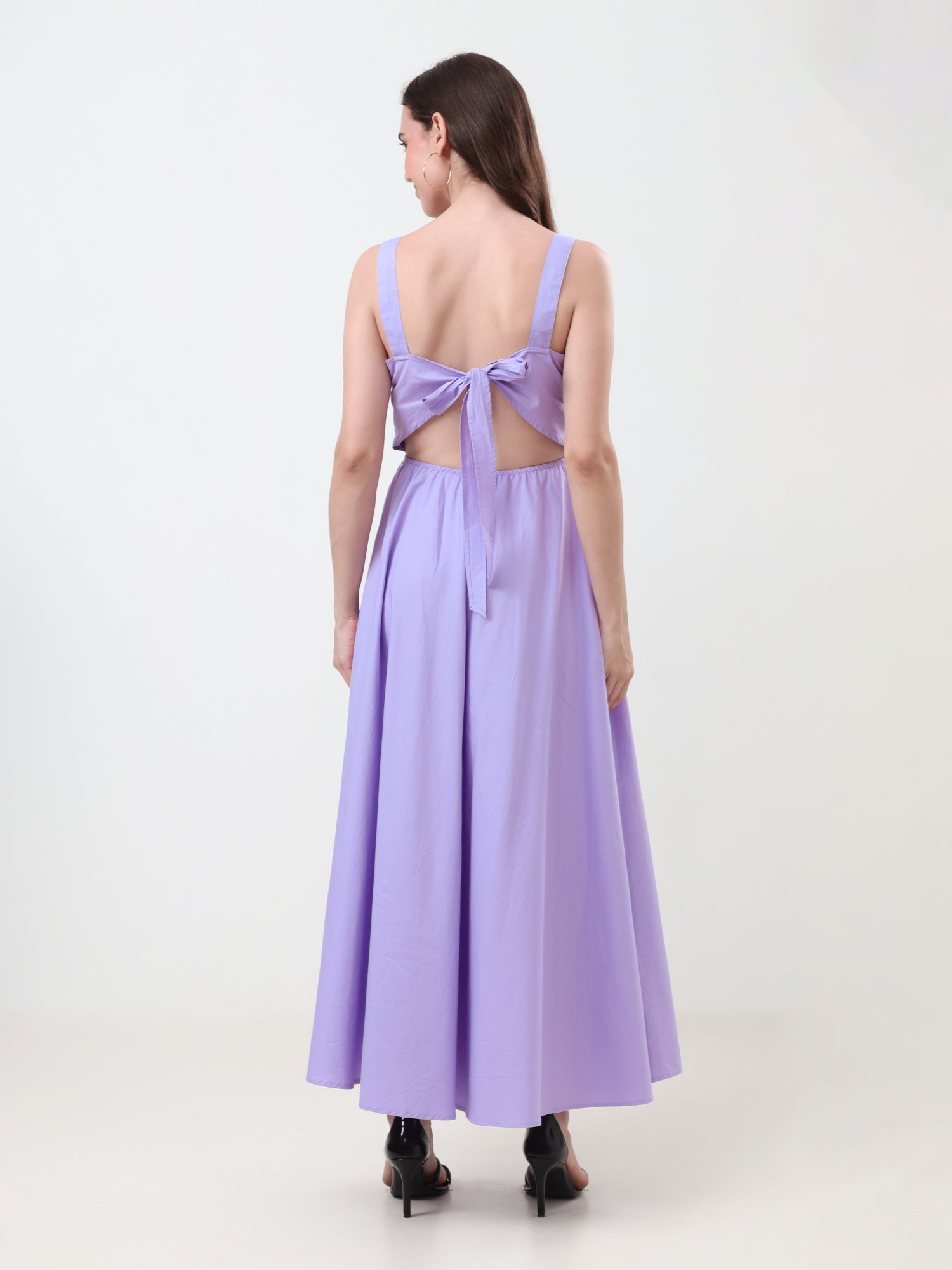 Cotton Back Tie-Up Midi Dress