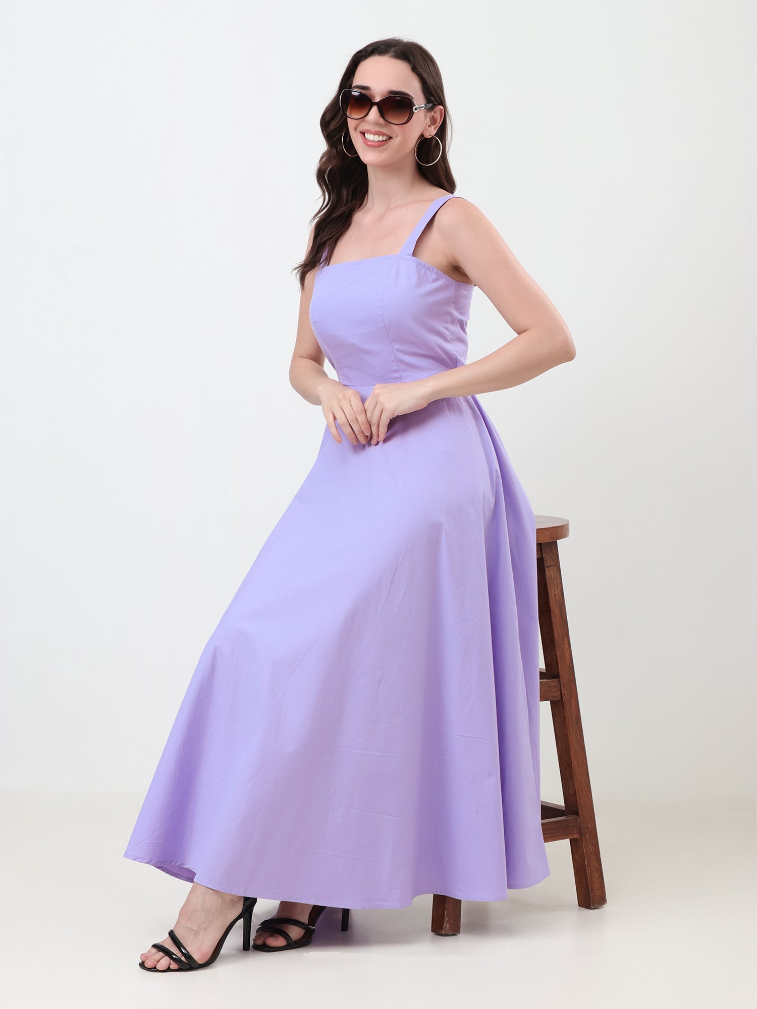 Cotton Back Tie-Up Midi Dress