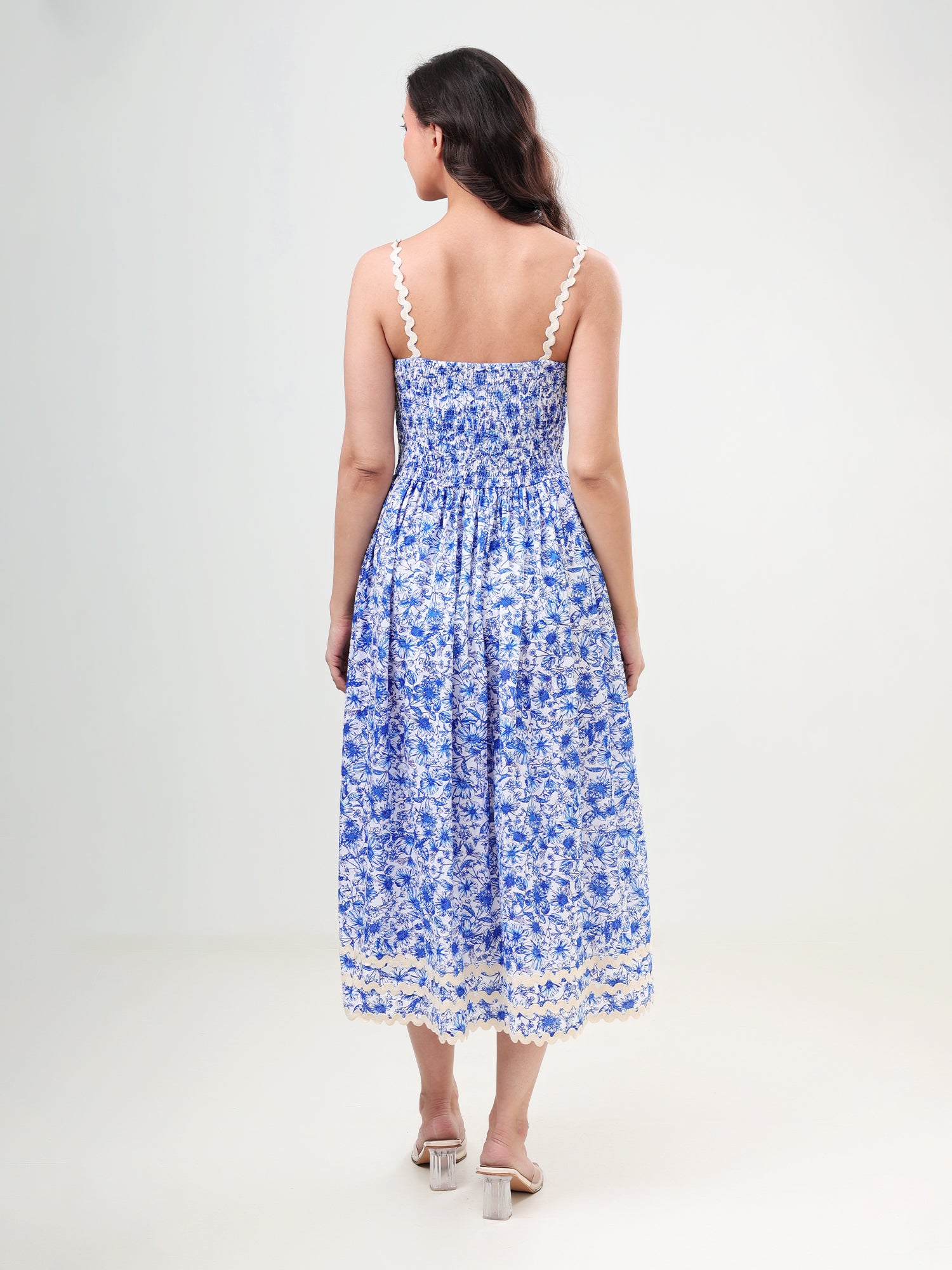 Printed Lace Strap Maxi Dress