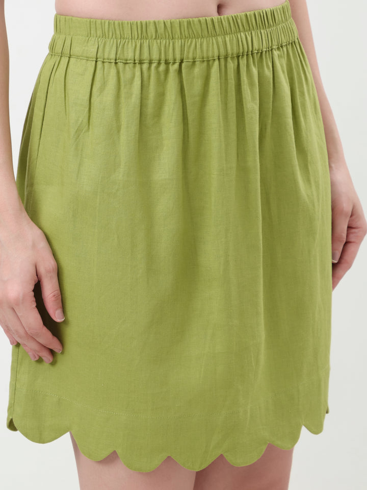 Linen Scalloped Hem Mini Skirt